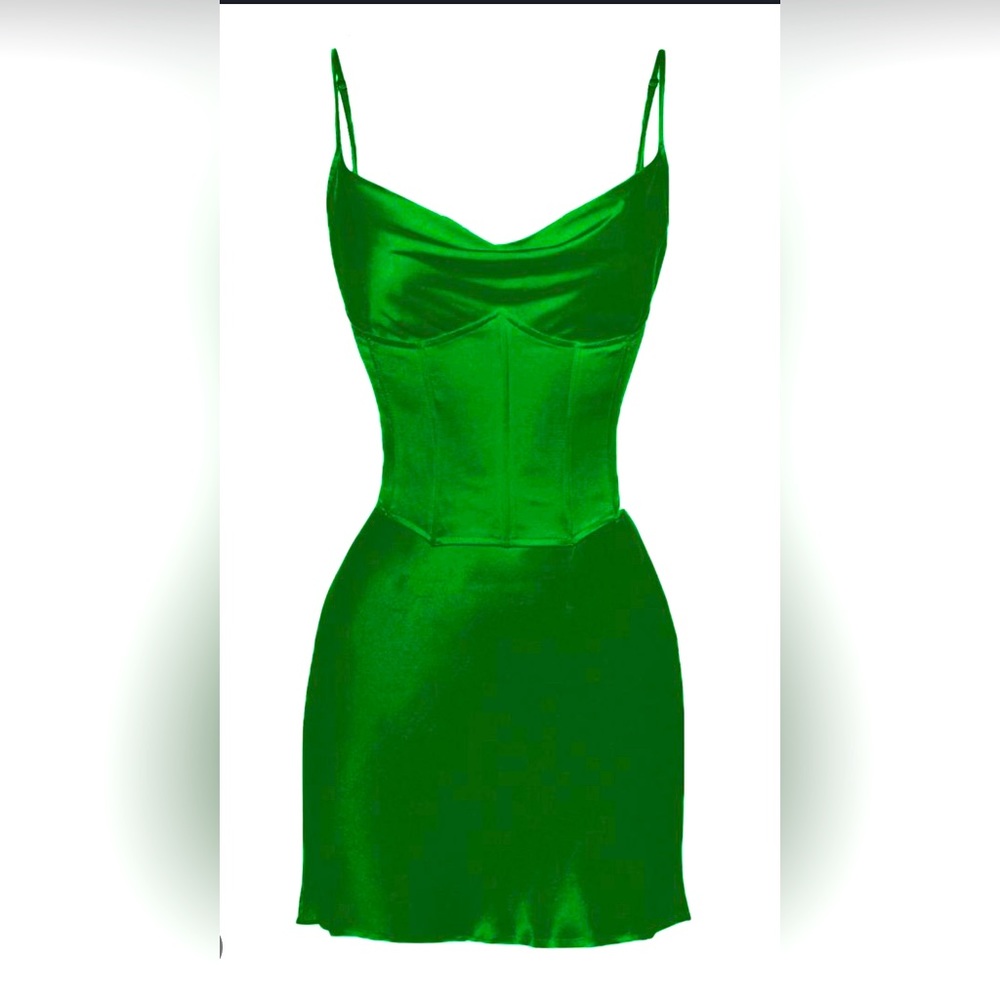 Heiress Beverly Hills NWOT Green Satin Corset Dress